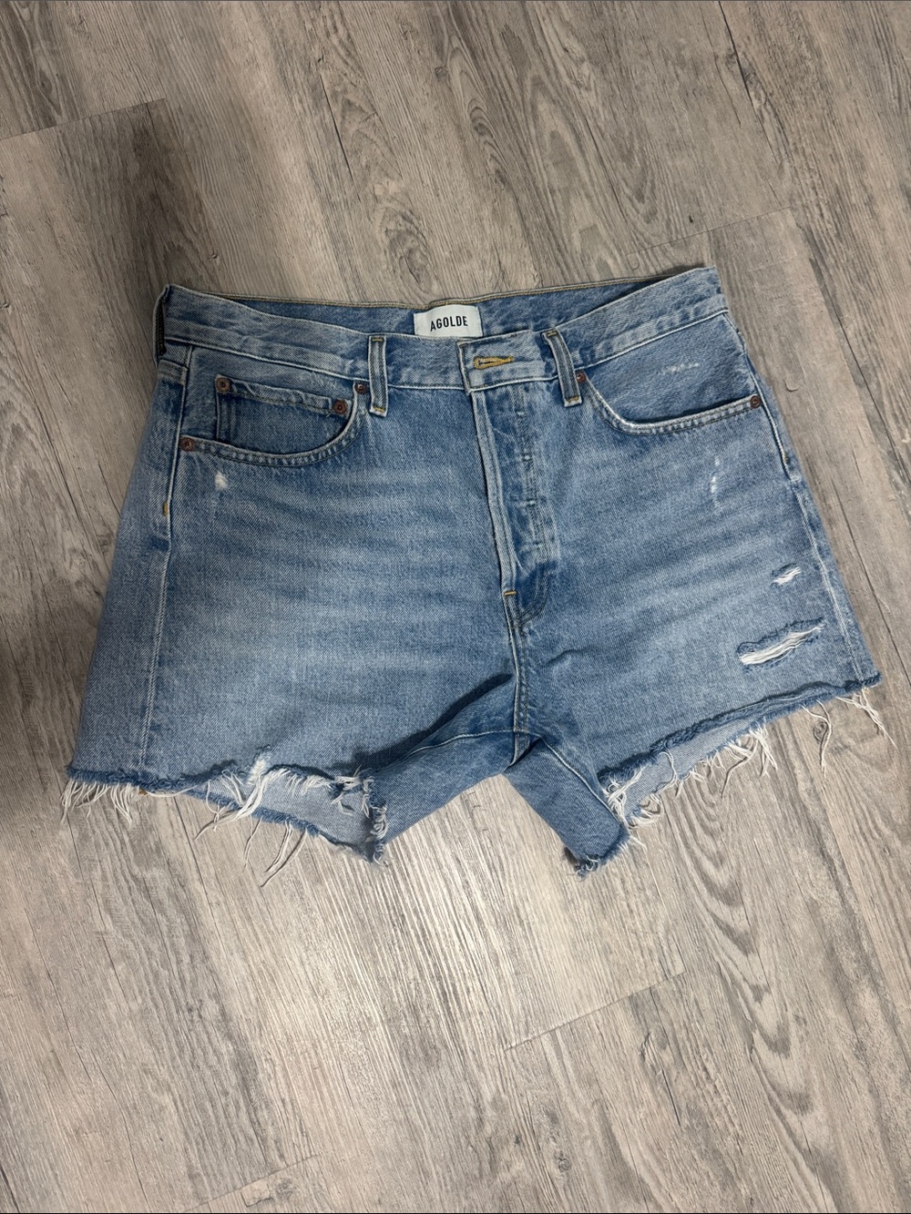 Agolde Light Blue Distressed Cutoff Denim Shorts